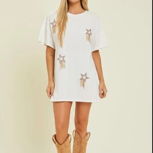 BaeVely Wholesale T-shirt Gray Acid Wash Star Design Mini Dress M
